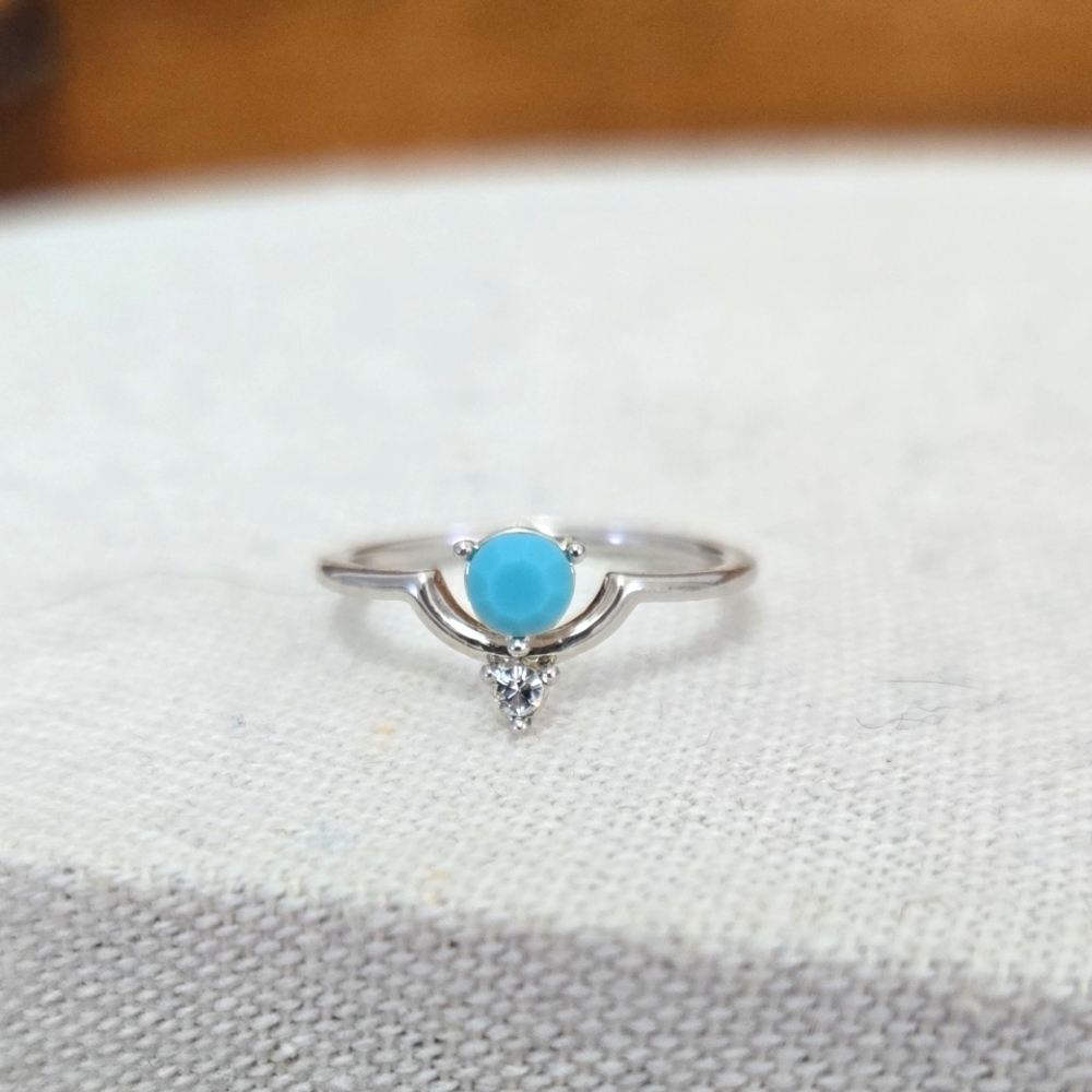 Teal Blue Glass Pinkie Ring Size 5